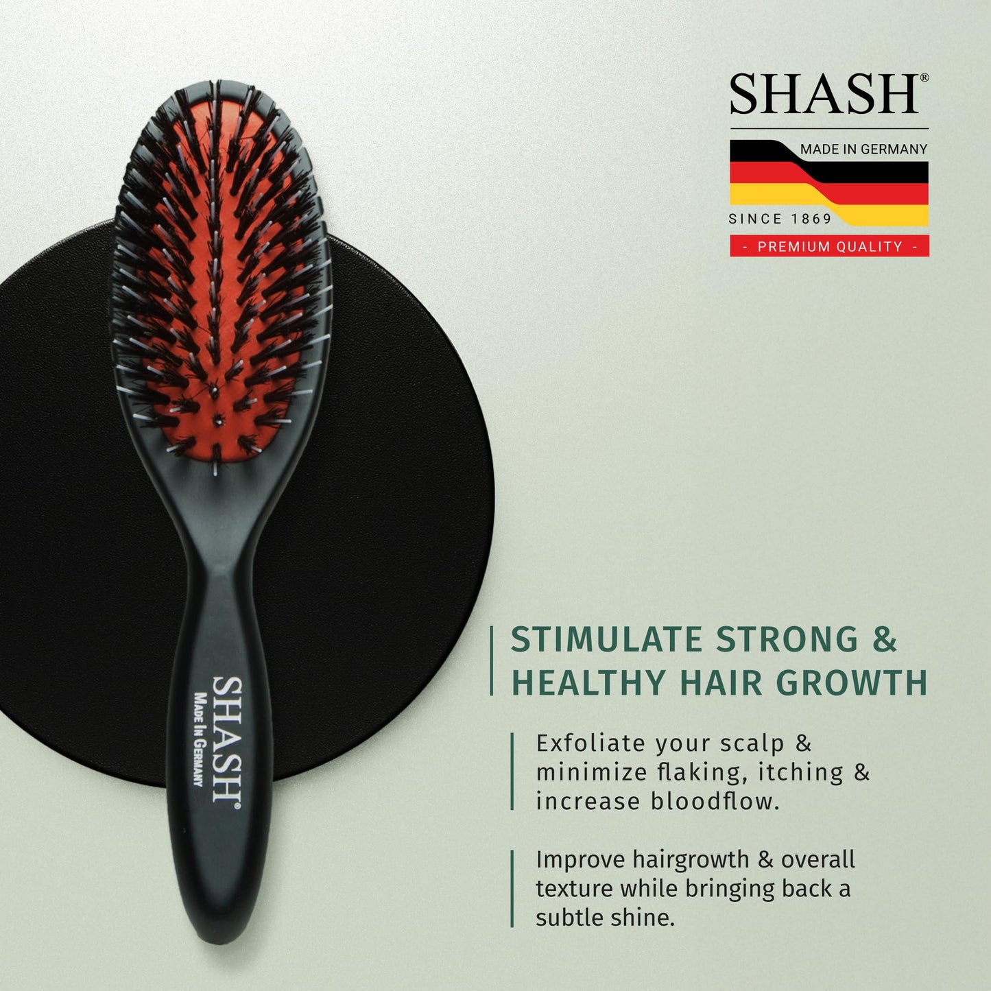 SHASH Since 1869 Hand Made In Germany - Nylon Boar Bristle Brush Suitable For Normal to Thick Hair Gently Detangles, No Pulling or Split Ends - Softens Improves Hair Texture, Stimulates (Extra Small)