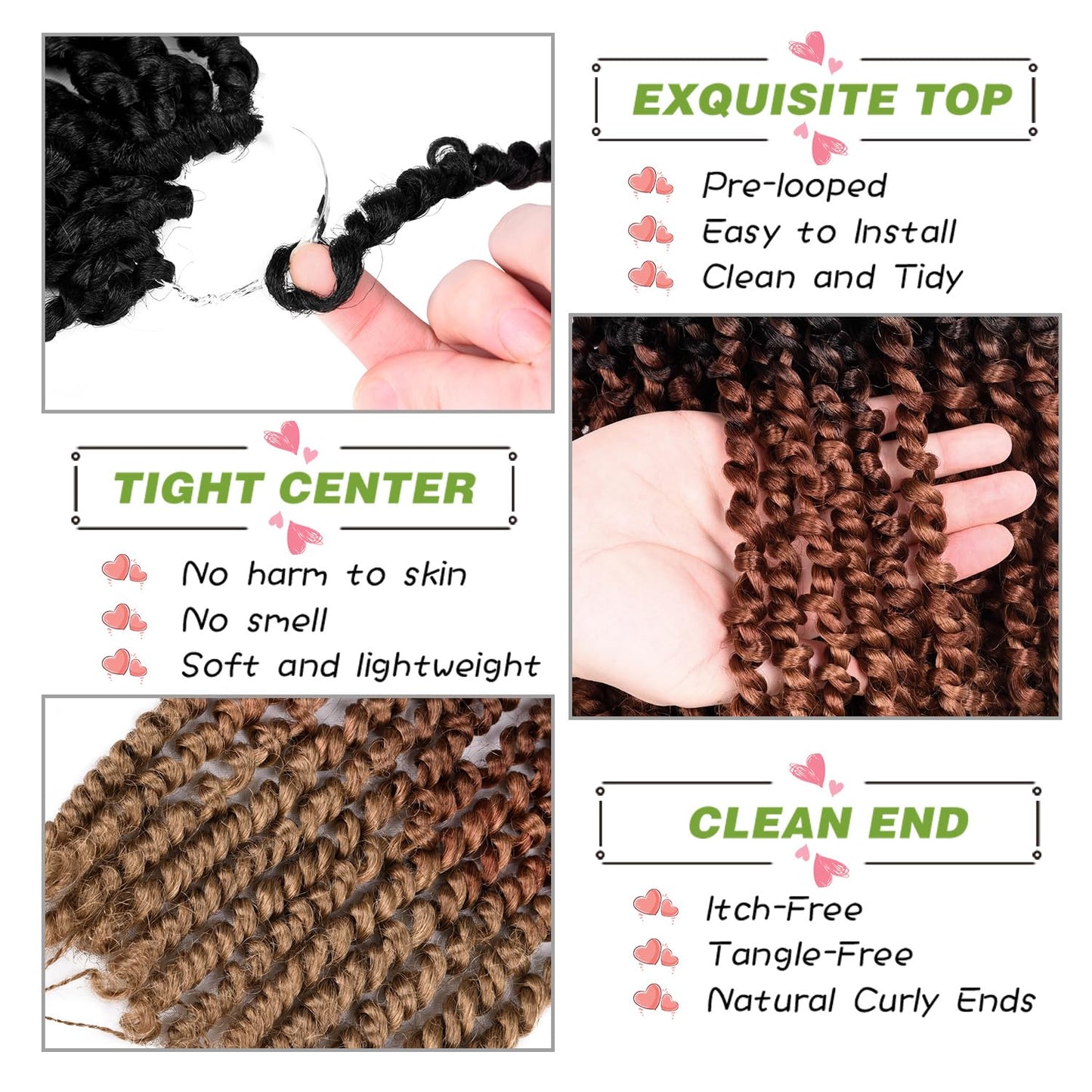 14 Inch Passion Twist Crochet Hair for Black Women 8 Packs Pre-twisted Passion Twist Crochet Braids Pre-looped Bohemian Twist Synthetic Braiding Hair Extensions (12Strands/Pack; T1B/30/27#)