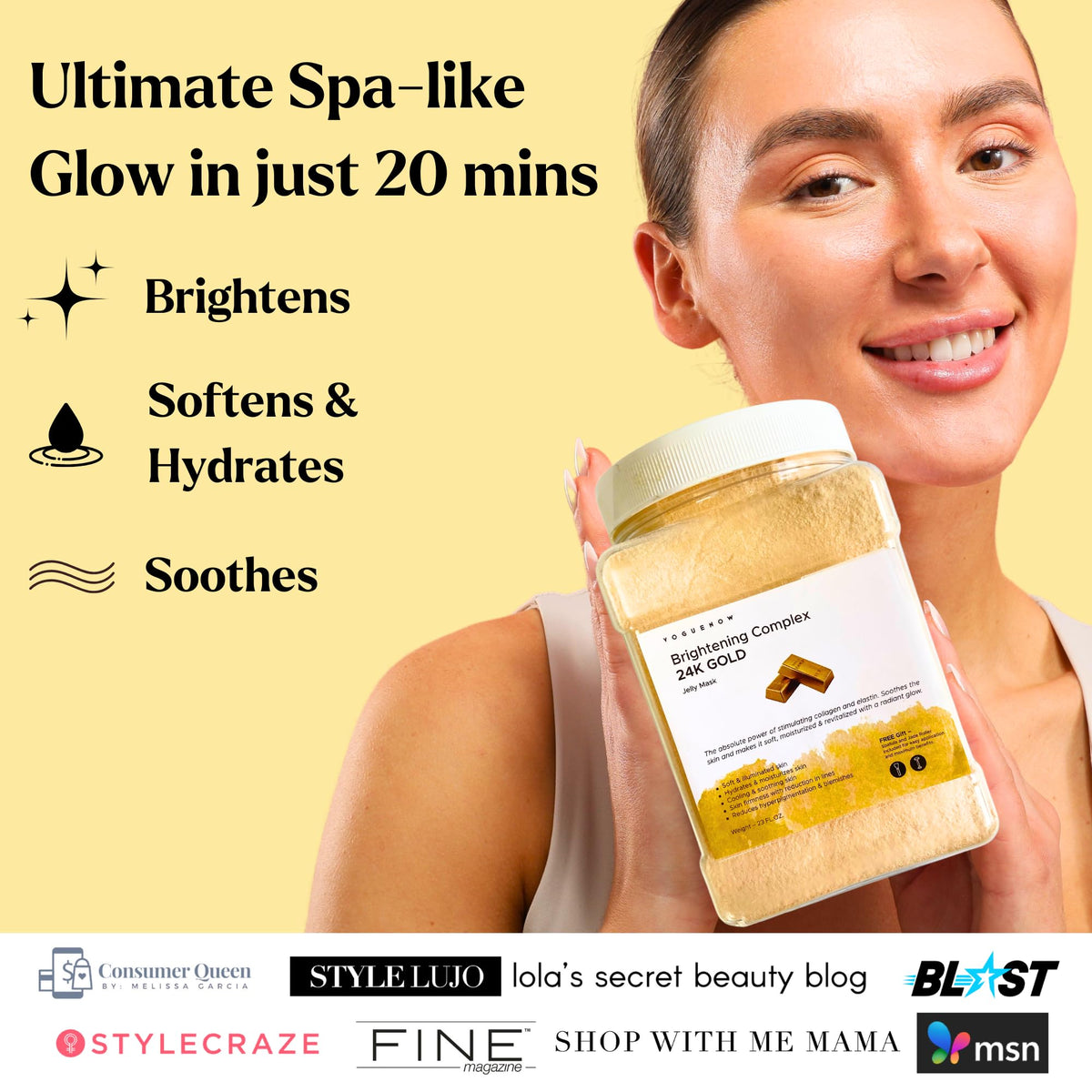 VogueNow Jelly Face Mask for Facials - 24K Gold Hydrating, Brightening & Nourishing Jelly Mask with Free Jade Roller & Spatula | Professional Hydrojelly Masks | Vajacial Jelly Mask Powder | 23 Oz Jar