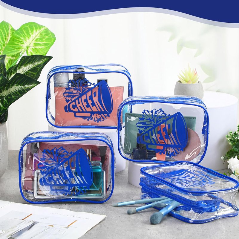 Cheer Makeup Bag Set - 24 Pcs Clear PVC Cosmetic Bags for Cheer Teams | 7x4.7x2.4'' Blue Toiletry Pouches
