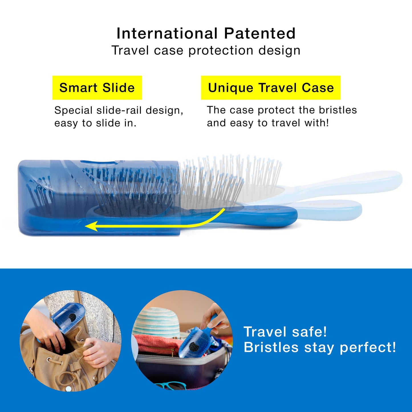 NuWay Traveler Detangling Hair Brush – Compact Travel Hairbrush for Purse, Gym & Daily Carry, Gentle Scalp Care for Wet or Dry Hair