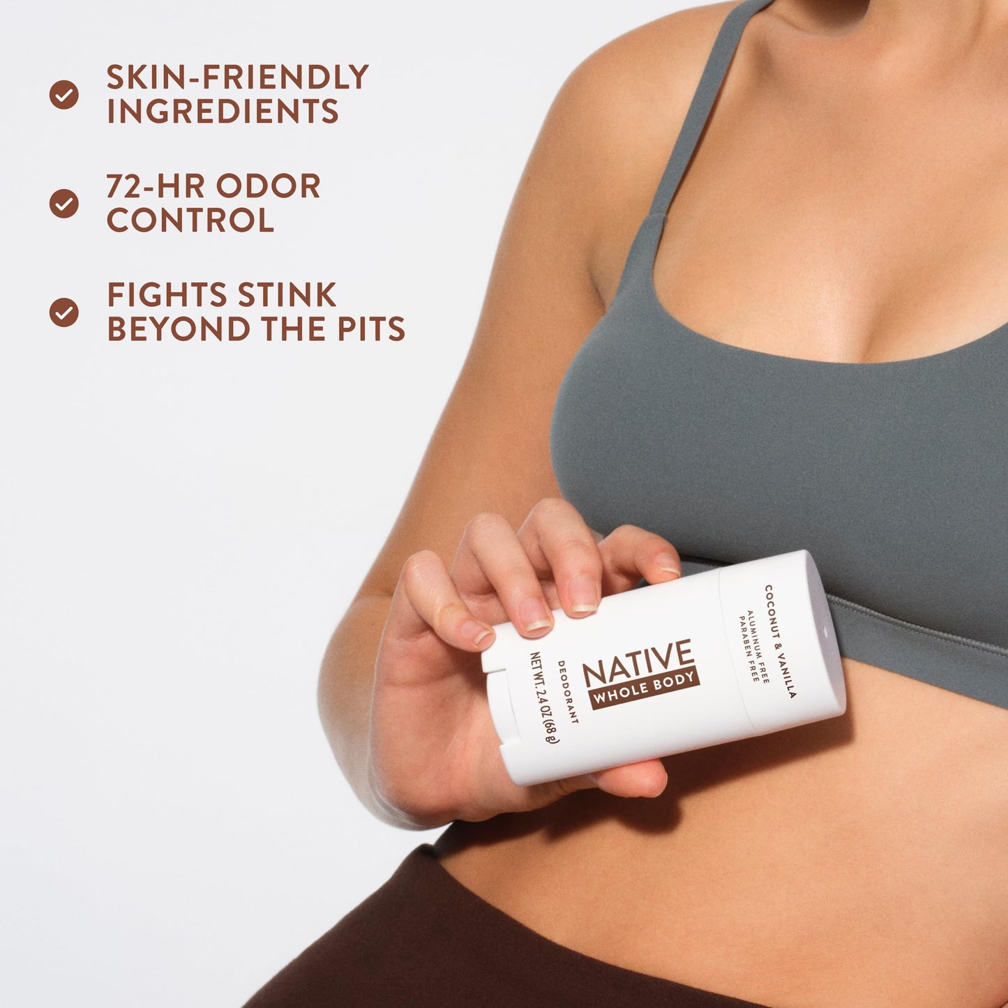 Native Whole Body Deodorant, Coconut & Vanilla Scent, 72 Hour Odor Protection for Pits, Privates & More, Aluminum Free Deodorant for Men & Women with Coconut Oil & Shea Butter, 2.3oz