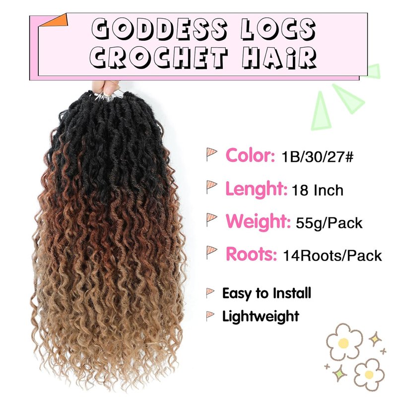 Goddess Locs Crochet Hair - 18 Inch Faux Locs for Black Women | Curly Ends, 8 Packs, 1B/30/27#