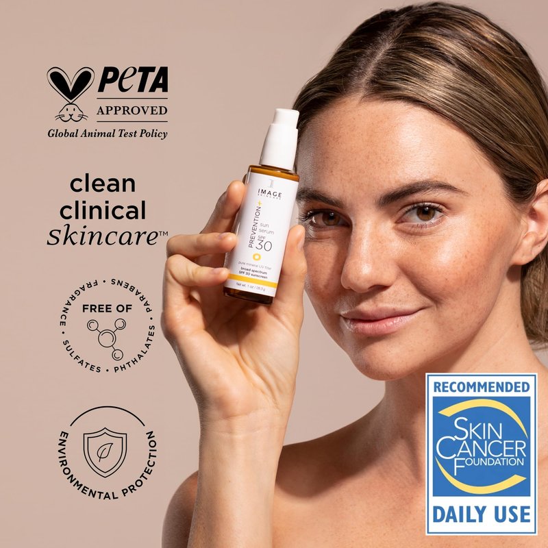 IMAGE Skincare, PREVENTION+ Sun Serum SPF 30 Mineral Sunscreen for Face, Non Comedogenic, Wear Under Makeup, Perfect Travel Size, 1.0 oz