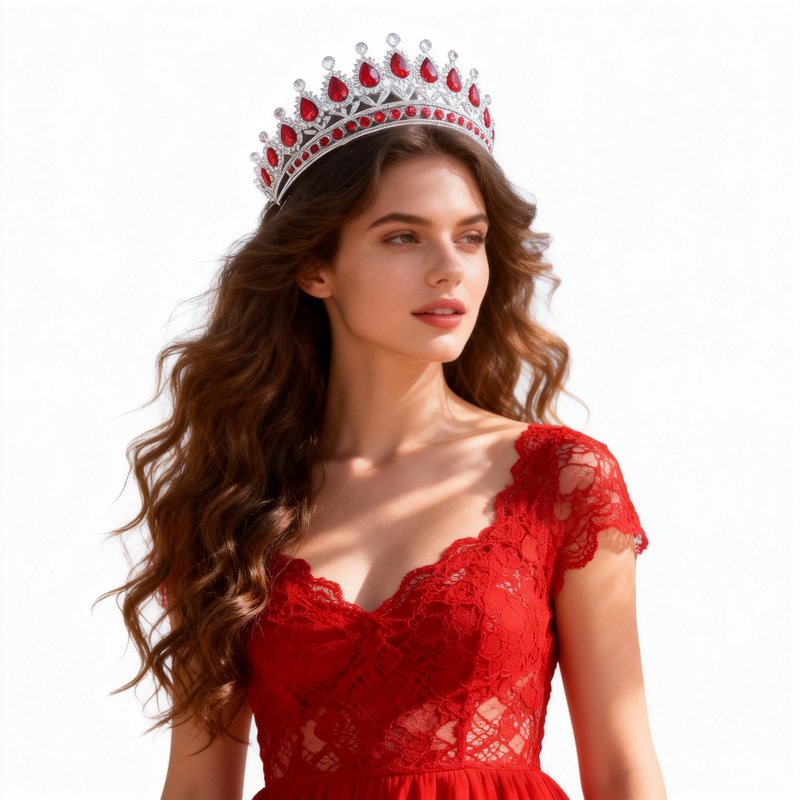 Kamirola Tiaras Princess Crowns for Women Crystal Headbands for Bridal, Princess for Wedding and Party(TR21) (Silver & Red)
