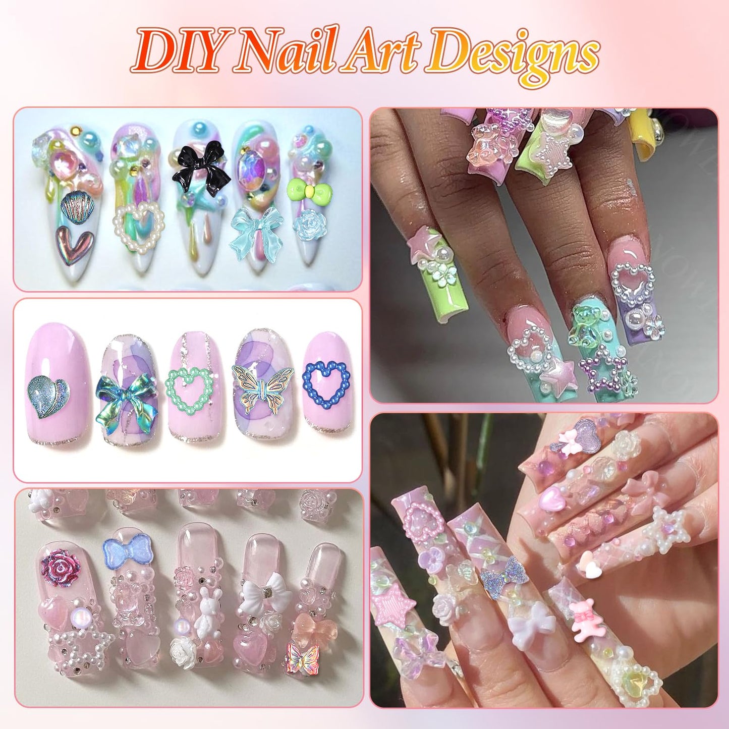 3D Nail Charms and Gems, Assorted Styles Acrylic Nail Art Charms