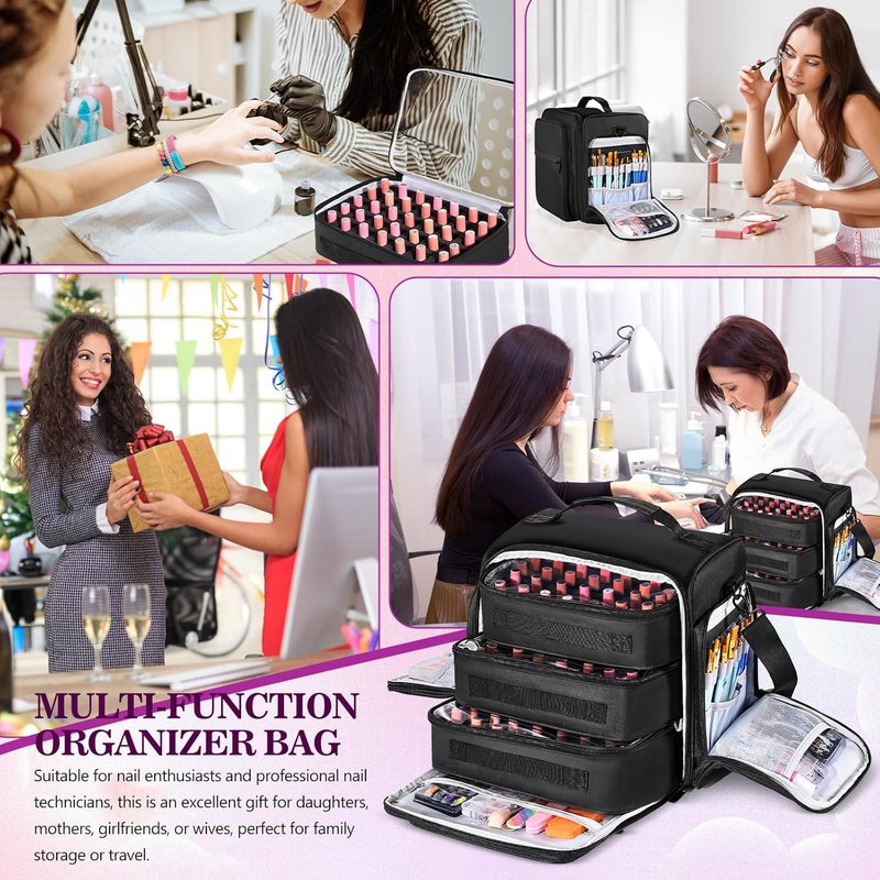 Nail Polish Organizer Case - Extra Large 105 Bottle Capacity | 3 Removable Pouches for Manicure Tools & Supplies