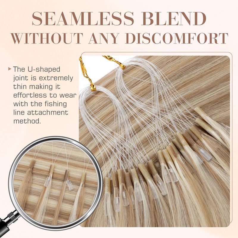 S-noilite Micro Link U Tip Hair Extensions Human Hair Golden Brown Highlight Bleach Blonde K Tips Hair Extensions Human Hair Keratin U Tip Hair Extensions Straight 16 Inch 50 Strands 50g