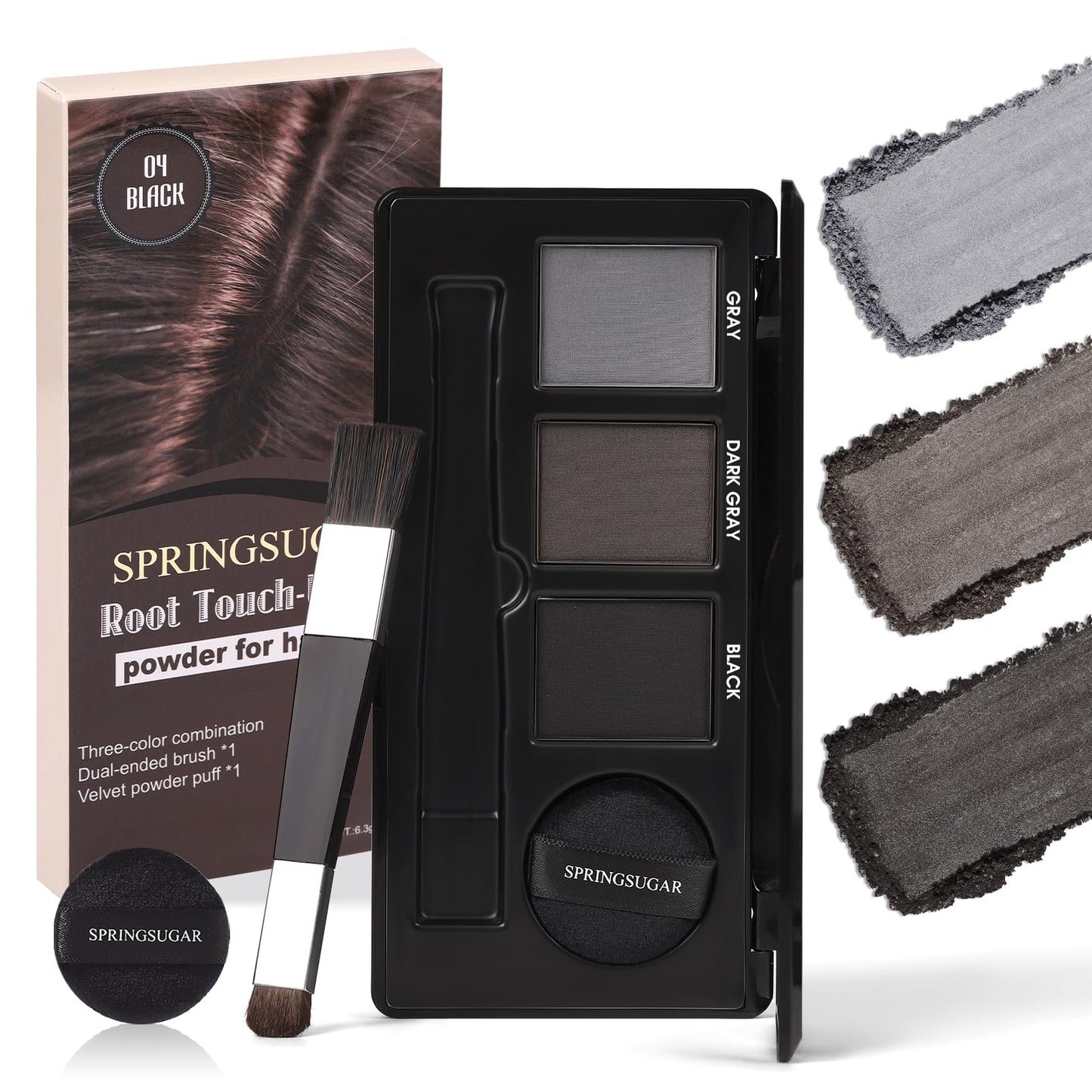 Root Touch Up Hairline Powder – 3 Blendable Shades for Hair Cover Up, Root Coverage & Hairline Filling – 48H Wear, Natural Look for Women & Men – Black
