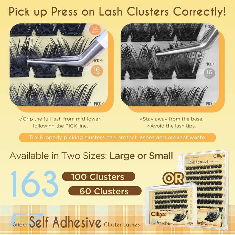 Self Adhesive Eyelashes - Cluster Lashes 10-16mm | Pre-Glued Wispy Extensions for Long-Lasting Wear