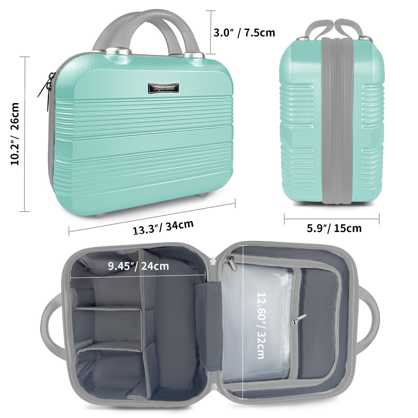 GigabitBest 14 Inch Multi-Purpose Waterproof Hard Shell Makeup Case (Green)