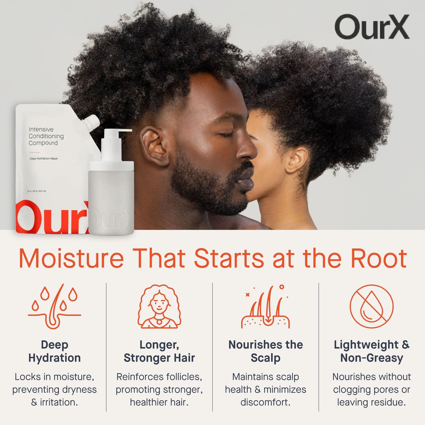 OurX Hydration Hair Mask – Intensive Conditioning Compound (300ml) | Deep Moisture & Repair for Curly, Coily & Frizzy Hair | Peptides + Squalane Formula for Hydrated, Defined Texture