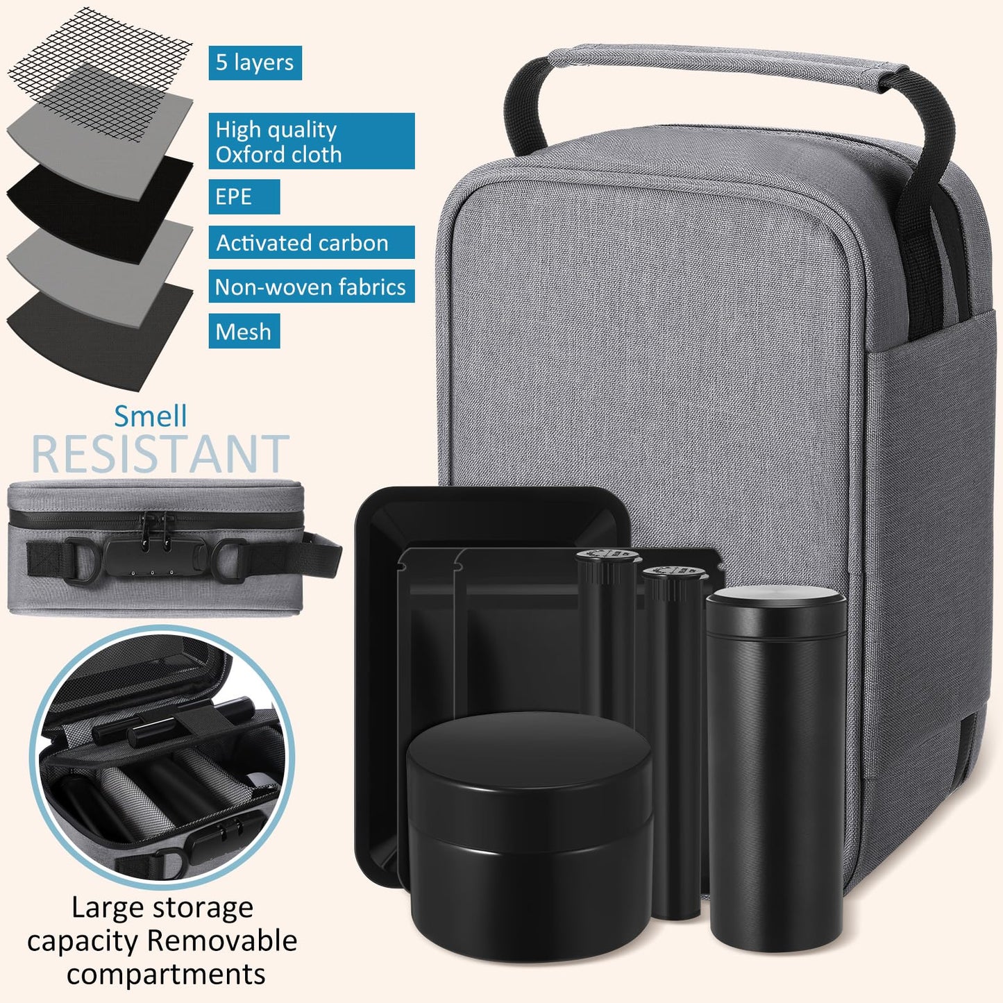 Wonderjune Large Storage Bag with Lock Portable Large Capacity Storage Bag Travel Organization Case with Pouch Accessories for Home Travel Accessories(Gray)