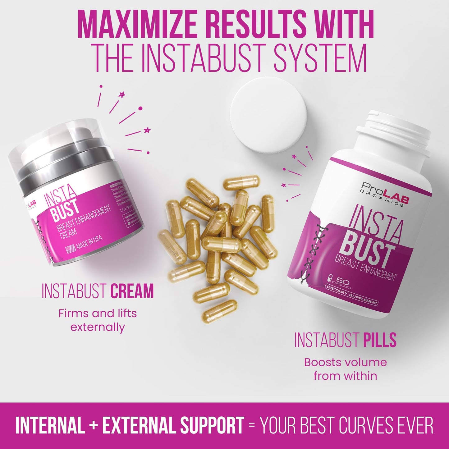 ProLab Organics InstaBust Breast Enhancement Cream – Bust Firming & Lifting Formula for Fuller, Rounder, Bigger Breasts – Volume Boosting Topical – Made in USA