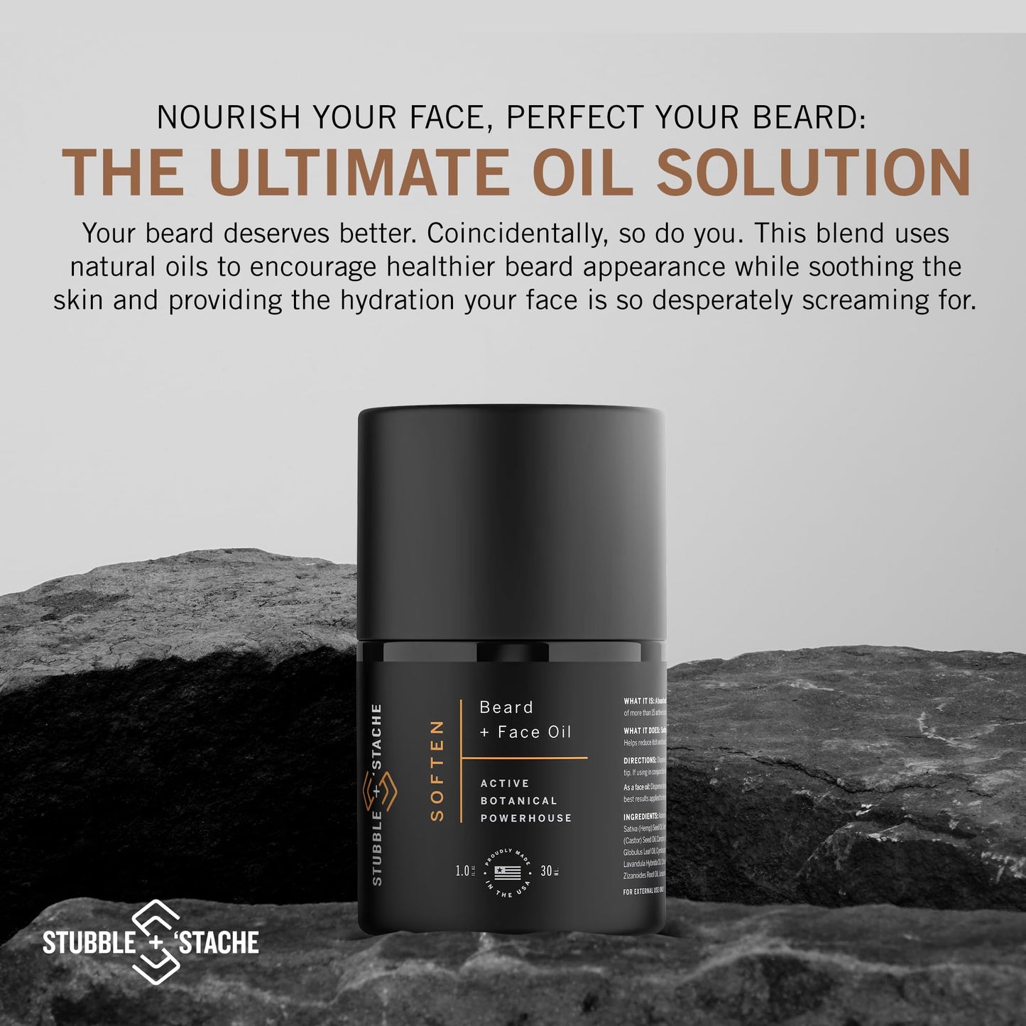 stubble & stache Hydrating Beard Oil for Men – Dual-Use Face & Beard Moisturizer & Conditioner with Baobab, Jojoba & Argan – Softens Hair, Stops Itch & Dry Skin – Lightweight Non-Greasy Oil, 1 fl oz