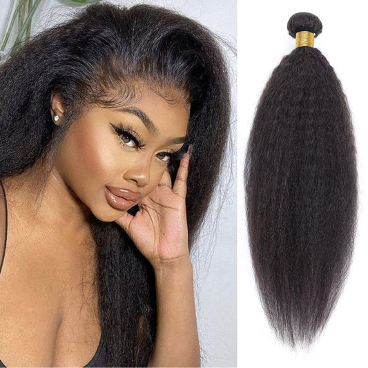 Yaki Straight Brazilian Virgin Human Hair Bundles, Thick 16 Inch Single Bundle 100g, Natural Black, Can Be Dyed, Kinky Straight Weave