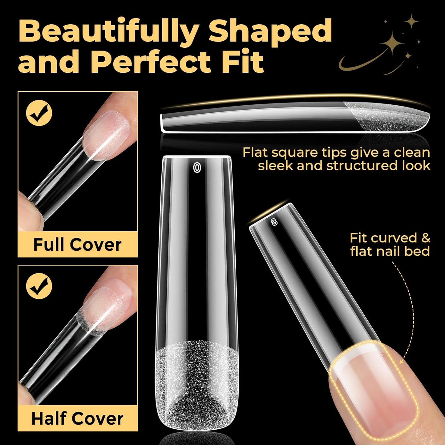 Extra Long Tapered Square Nail Tips - 240 Pcs Full Cover Gel Nail Tips | No C Curve, XXL Size for DIY & Salon Use