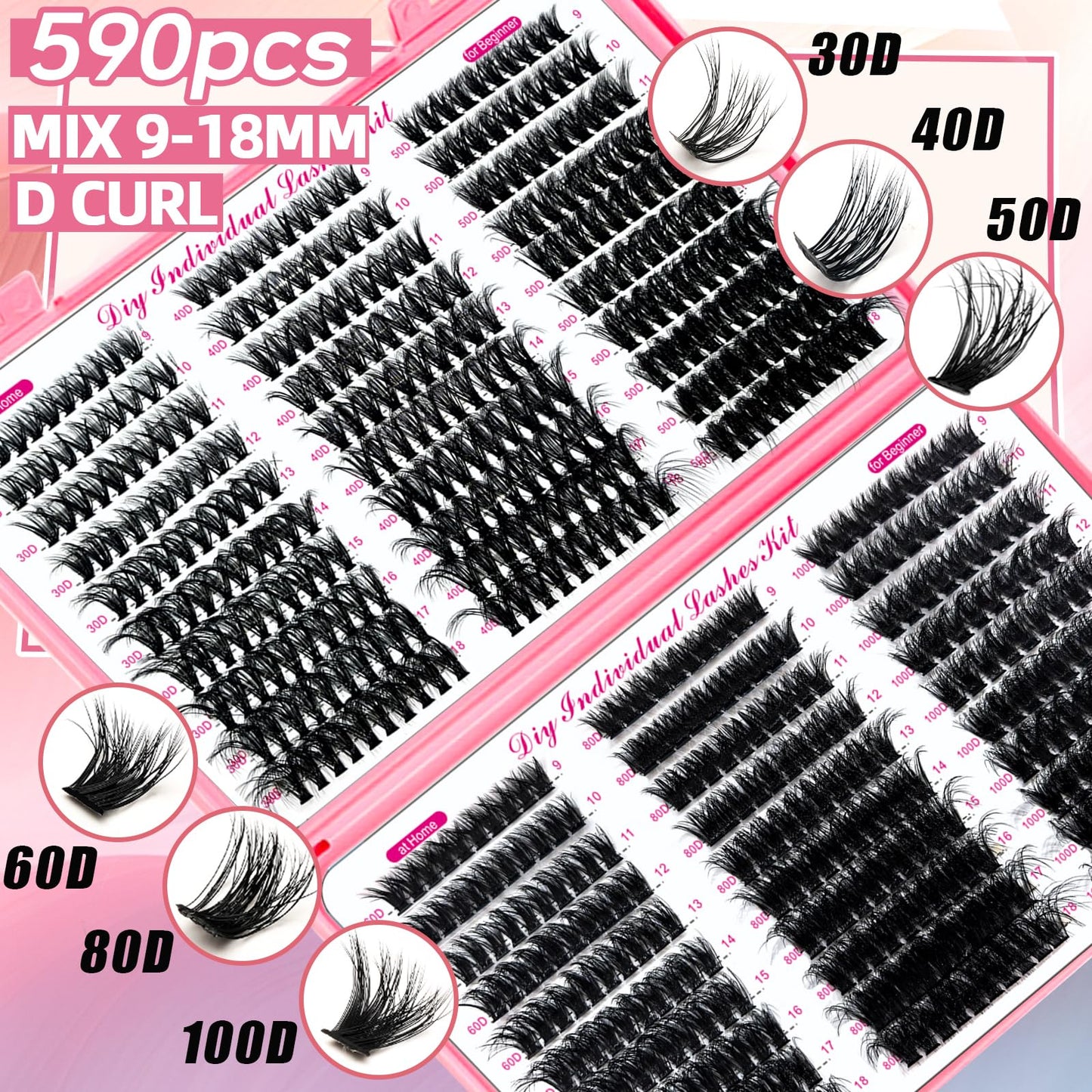 QUKLOGEN DIY Lash Extension Kit 930Pcs D Curl 9-18mm Lash with Lash Bond and Seal,Quick Glue Remover Lash Shampoo Cleansing Brush Headband Wristband Tweezers Eyelash Brush Mini Applicator