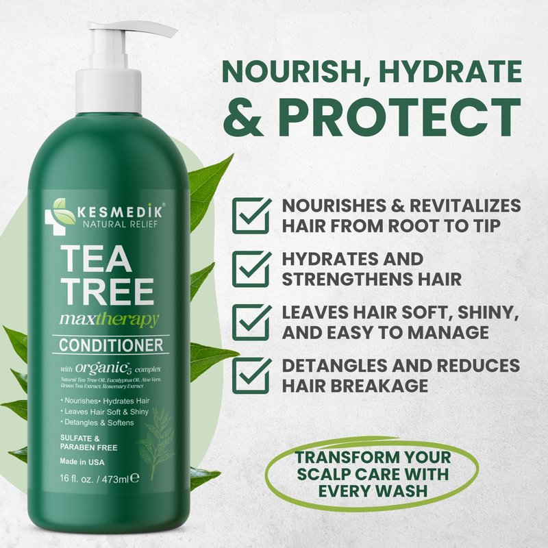 KESMEDIK Tea Tree Oil Conditioner MaxTherapy, Hydrating, Detangles & Softens Hair, Refreshes & Soothes Dry, Itchy Scalp, Anti Dandruff Conditioner, 16 fl oz