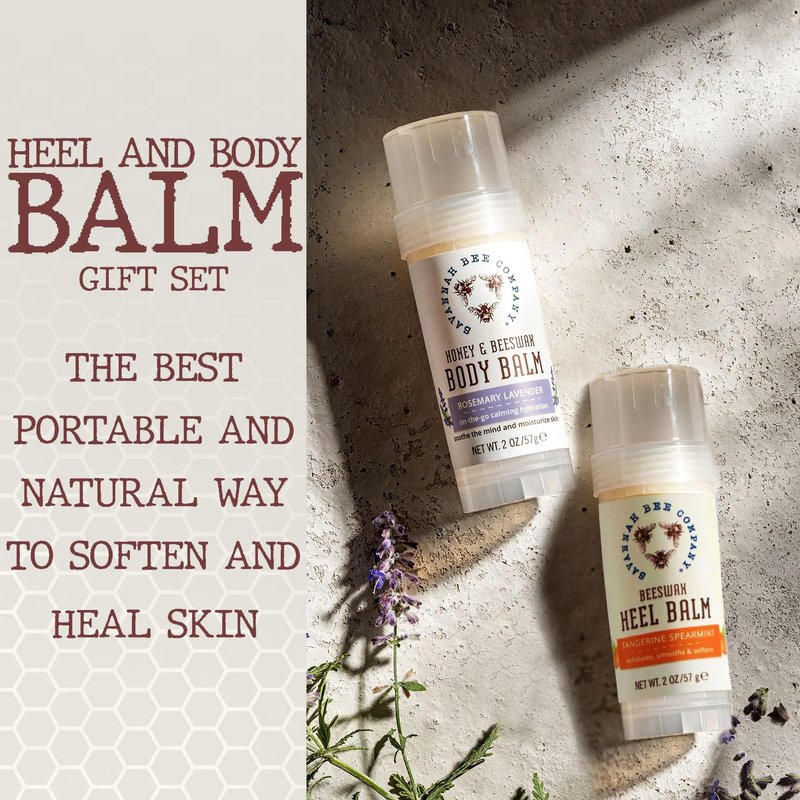 Savannah Bee Heel & Body Balm Duo Gift Set - Beeswax and Honey for Healthy and Hydrated Skin