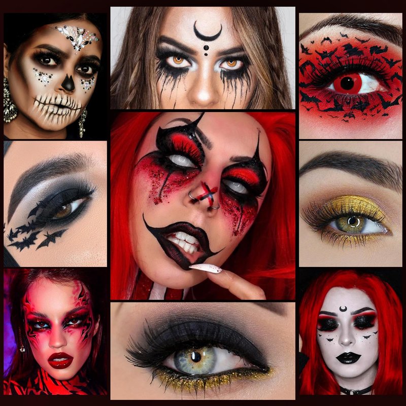 MAKI YIKA Black Red Eyeshadows Palette 9Color Pigmented Dark Red Black Grey Eye Shadows Long Lasting Eyeshadow Halloween Goth Eye Makeup-Black Red