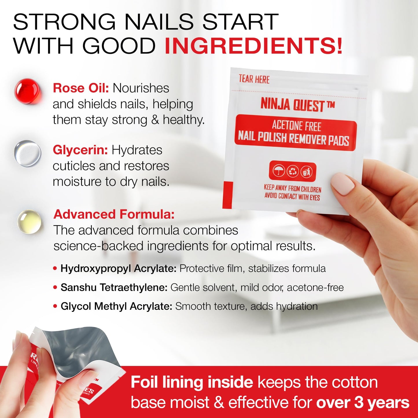 Nail Polish Remover Pads 100% Non Acetone - 200 Pack of Individually Wrapped Bulk Set Gel Nail Polish Remover Wipes - Fingernail Travel Kit to Clear Nail Polish for Home & Professional Removal