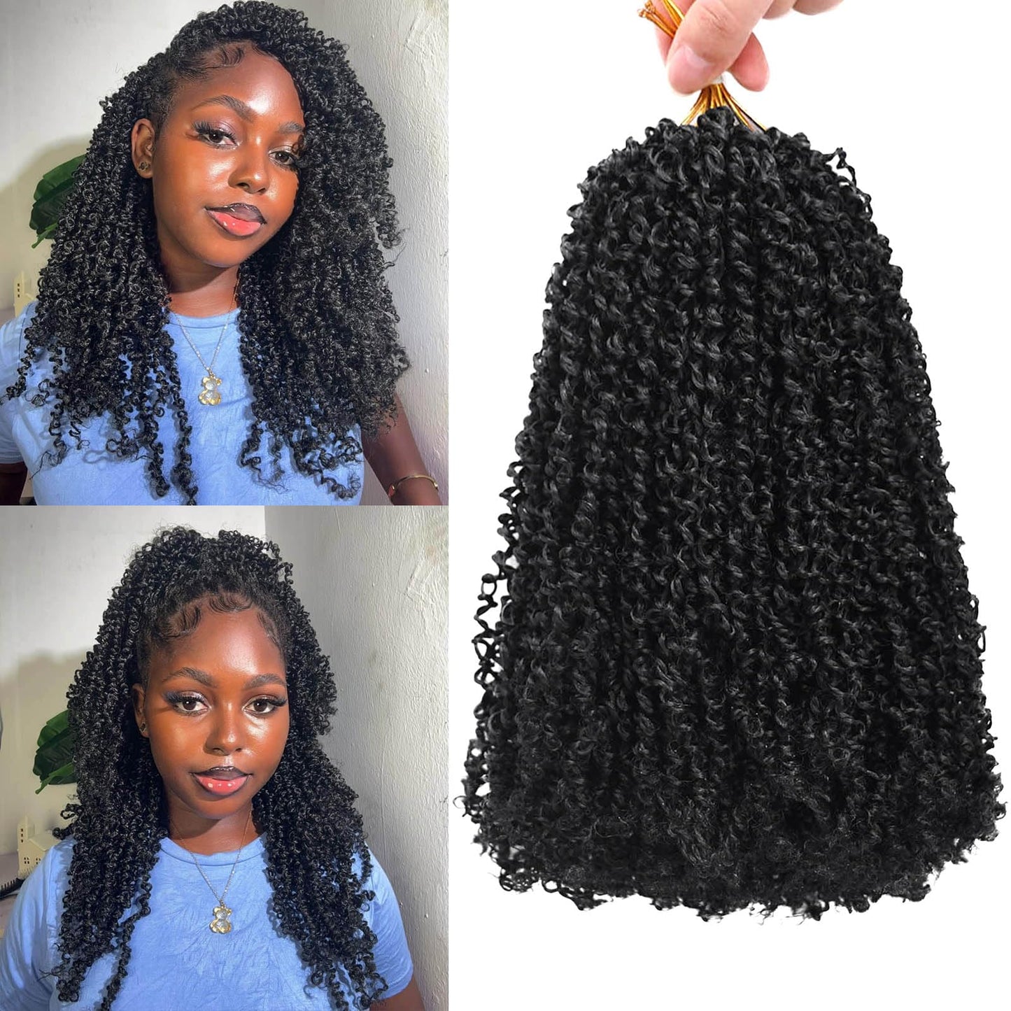 Yanky Twist Crochet Hair for black women 16 Inch 8 Packs 30 Stands/Pc,Pre-looped Fluffy Spring Mini Twist Passion Twist Natural Black Synthetic Crochet Braids Braiding Hair(16 Inch, 1B-8P)