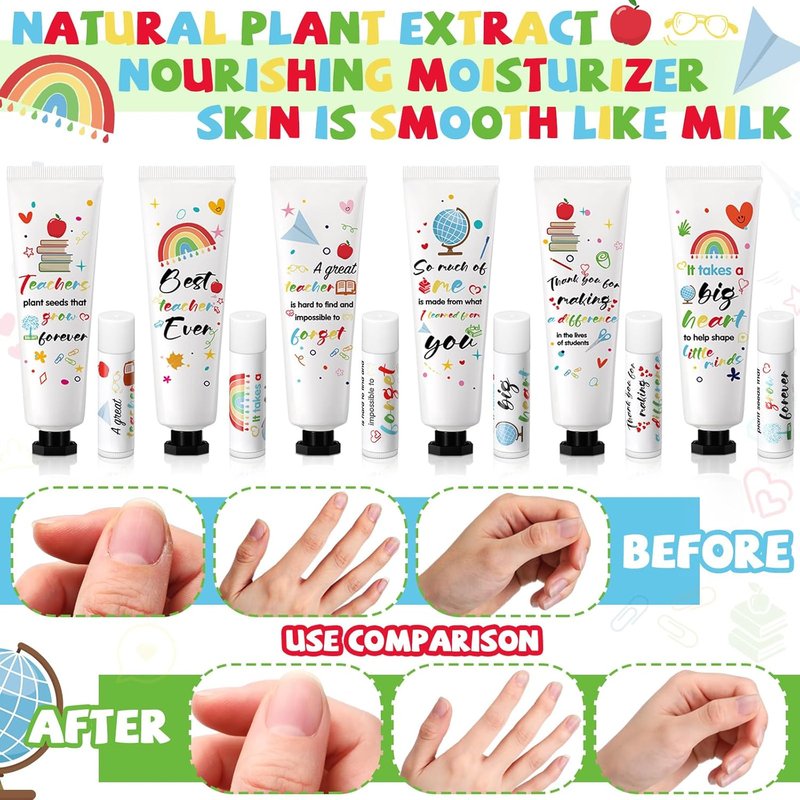 Teacher Appreciation Gifts - 48 Set Lip Balm & Hand Cream with Cards | Travel Size Moisturizing Lotion