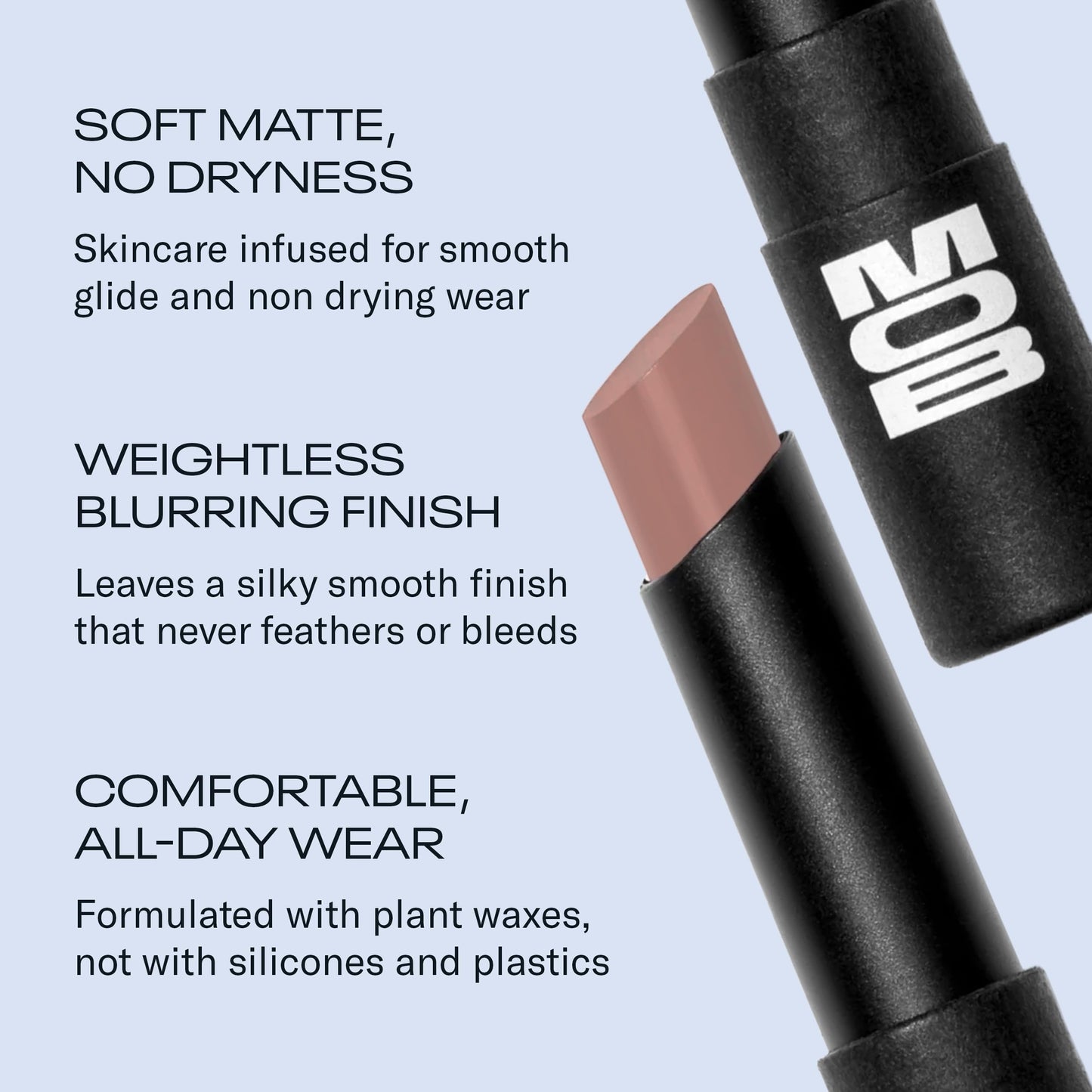 MOB Beauty Soft Matte Lipstick, M102 Mauve Greige, Long Lasting, Weightless Blurring Lip Color Infused with Skincare, Vegan, Silicone-Free, Cruelty Free