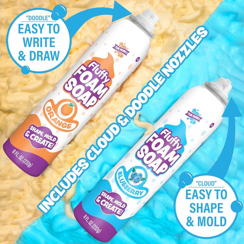Fluffy Foam Soap for Kids - Create Bath Art with 6-Pack Variety | Gentle Cleansing & Soft Foam | Easy Spray Nozzles, Fruity Colors