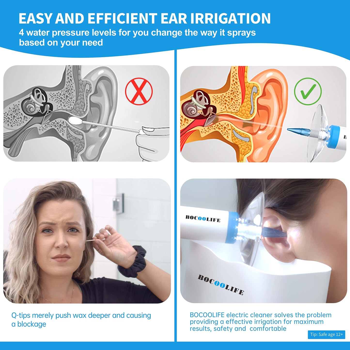 Ear Cleaning Kit Ear Irrigation Flushing System, Ear Wax Cleaner Ear Wax Removal, Ear Wash Wax Flush Flusher with Ear Wax Build Up Examination Tool the Scope