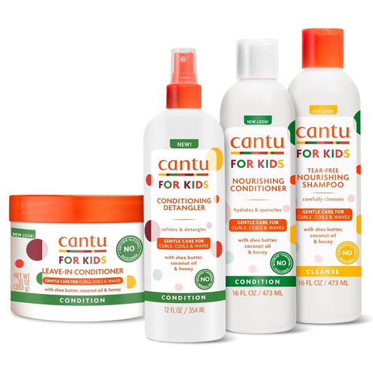 Cantu Kids Haircare Set - Shampoo, Conditioner, Detangler & Leave-In | Large Size Pack of 4