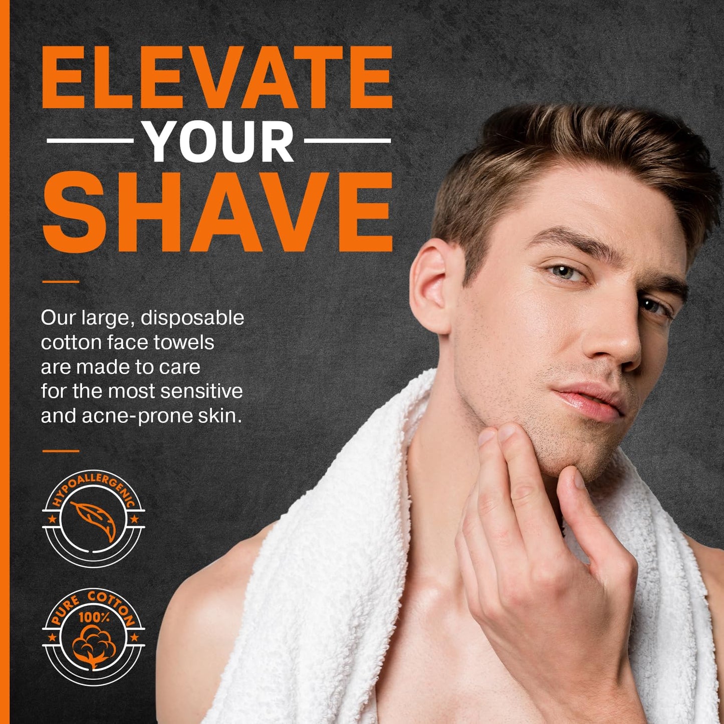 SHAVE STACK 100% Cotton Shaving Towels for Men - 90 Ct, 12 x 10” - Super Soft Face Towel for Drying Face, Disposable Dry Wipes & Wash Cloths in One, Ideal Shaving Kit Accessory & Barber Supplies