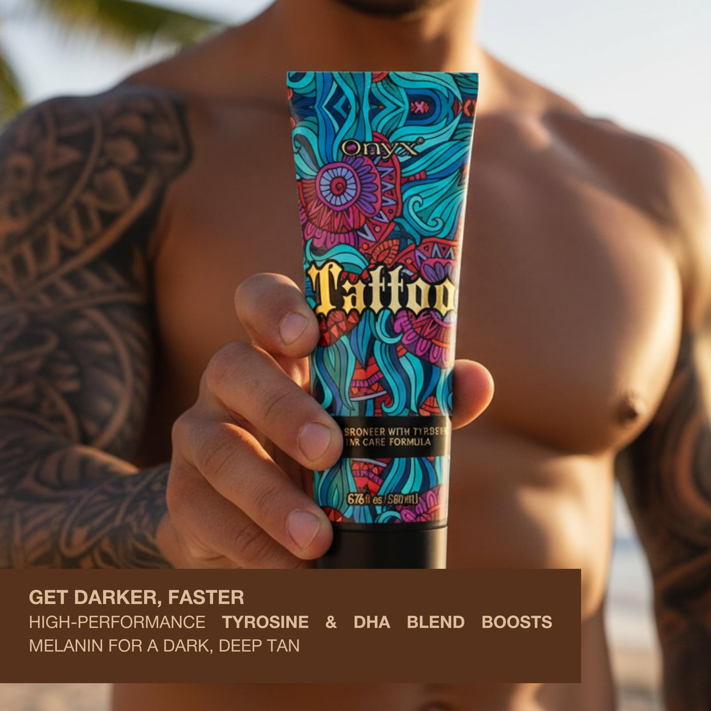 Onyx Tattoo Tanning Lotion - Indoor Tanning Accelerator with Bronzer and Tattoo Fade Protection Formula - Dark Tan for Tanning Beds and Hydrating Fade Defense | Long-Lasting Results | 8.5 Fl Oz