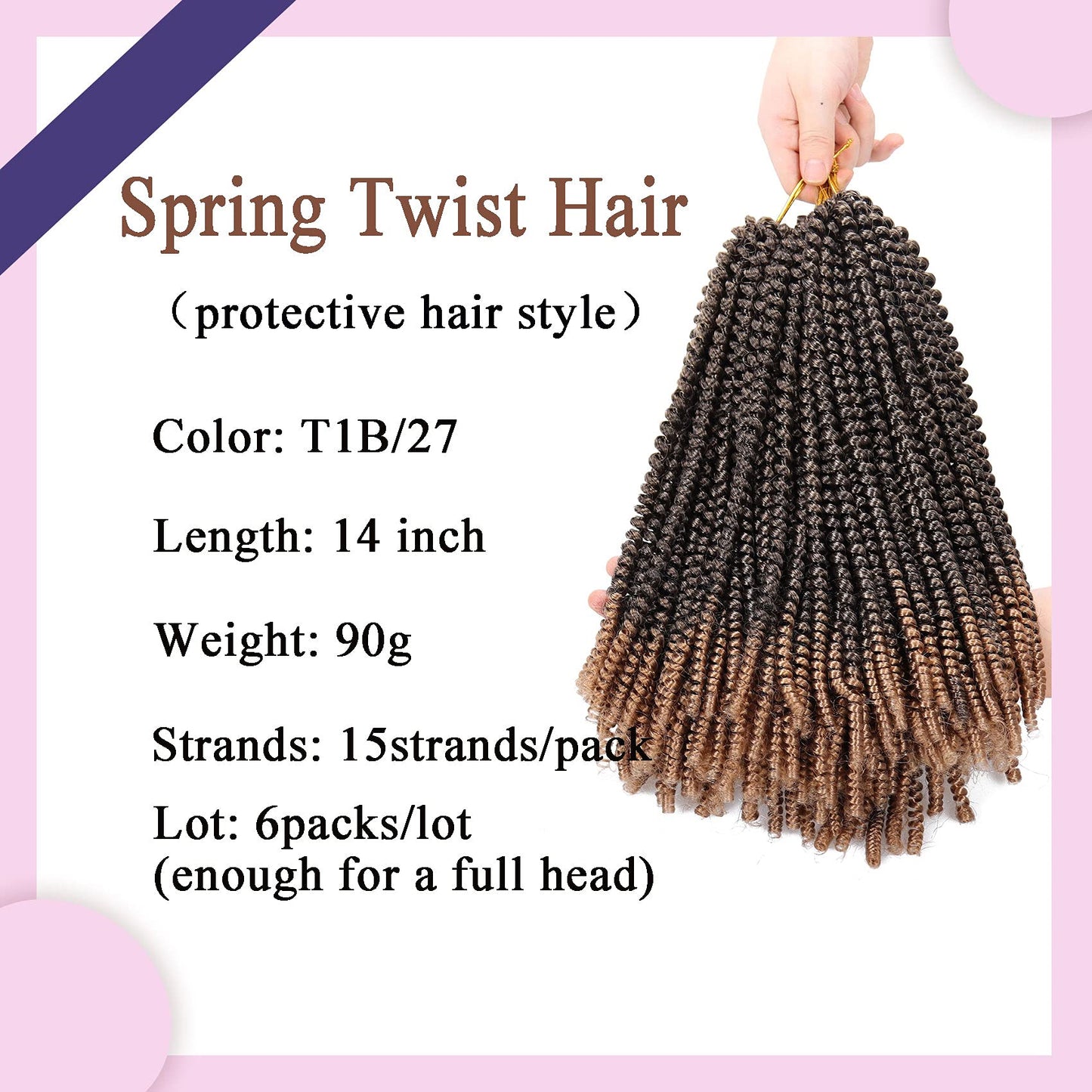 6 Packs Spring Twist Hair 14 Inch Spring Twist Crochet Hair Fluffy Spring Twist Synthetic Fiber Twist Crochet Braids Low Temperature Twist Crochet Hair for Women(T1B/27#)