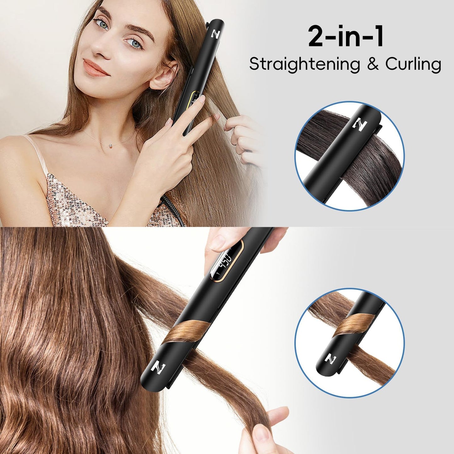 Nicebay Flat Iron Hair Straightener, 1 Inch Titanium Hair Straightener & Curler, Fast Heating,5 Temp Settings, Negative Ion Technology,Travel-Friendly, Smooth Salon Design