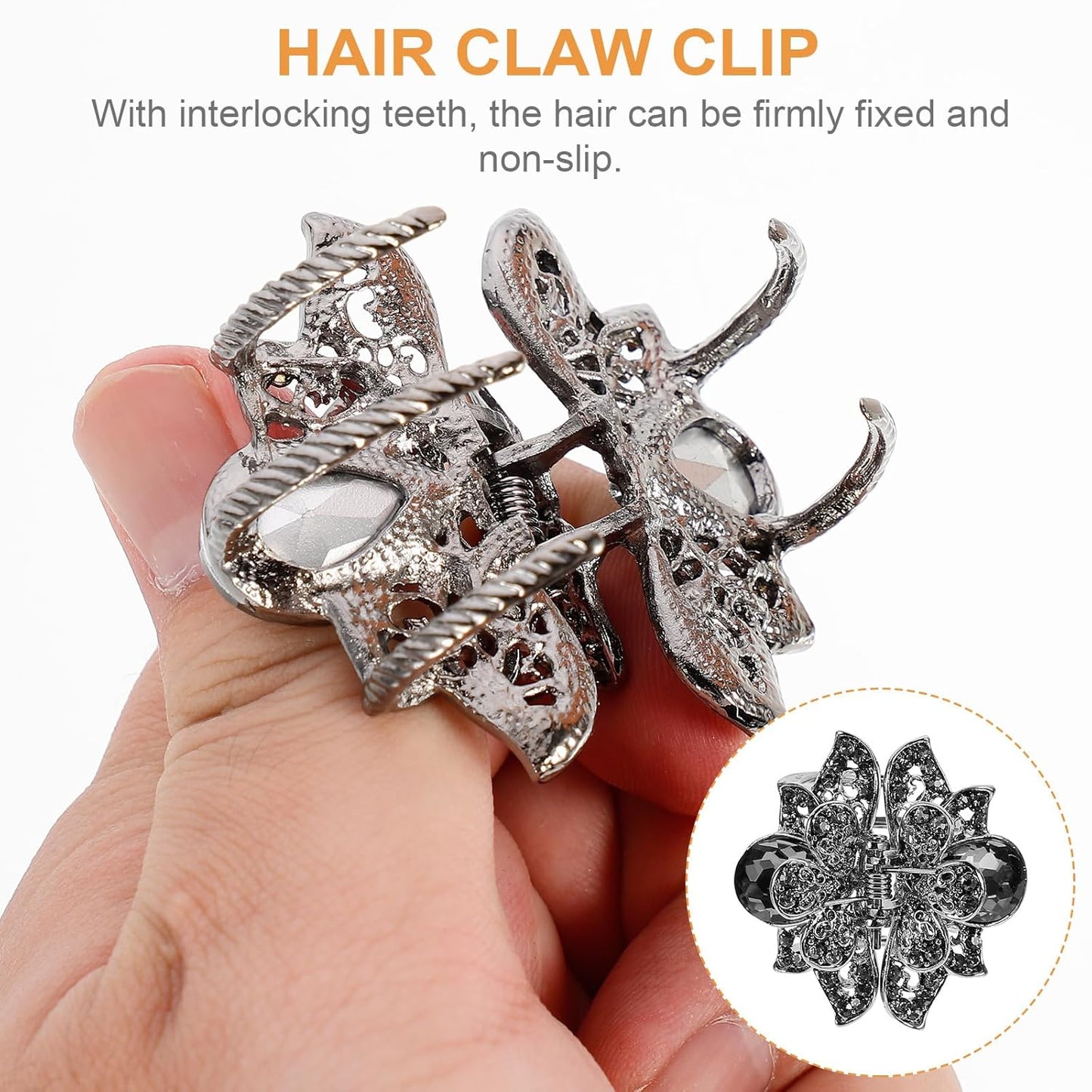 Mini Jaw Clips Set - Vintage Metal Crystal Hair Claws for Women | 3 Pcs Rhinestone Accessories