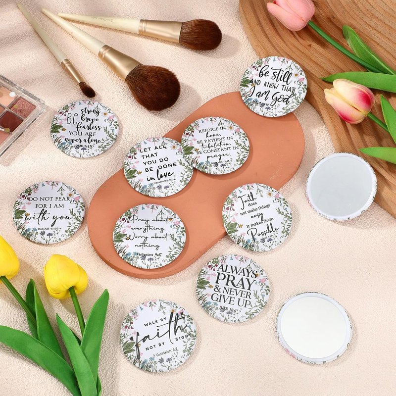 Christian Compact Mirrors - 60 Pcs Inspirational Bible Verse Pocket Mirrors | Wildflower Design for Women