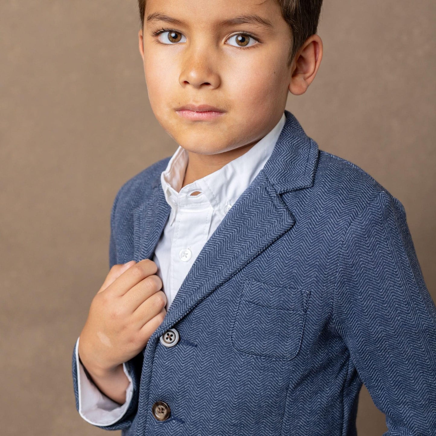 Hope & Henry Baby Boys' Fleece Suit Blazer Made with Organic Cotton, 18-24 Months, Navy Herringbone