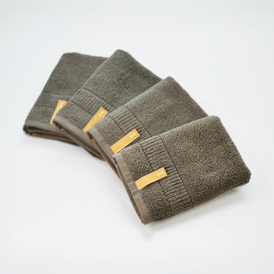 Highly Absorbent & Quick-Dry Organic Cotton Washcloths, Soft & Lightweight Face Towels, Made in Japan, Oeko-Tex Class 1 Certified, 13.8 x 13.8 inch, OliveGreen, Pack of 4 – Proof of Purity