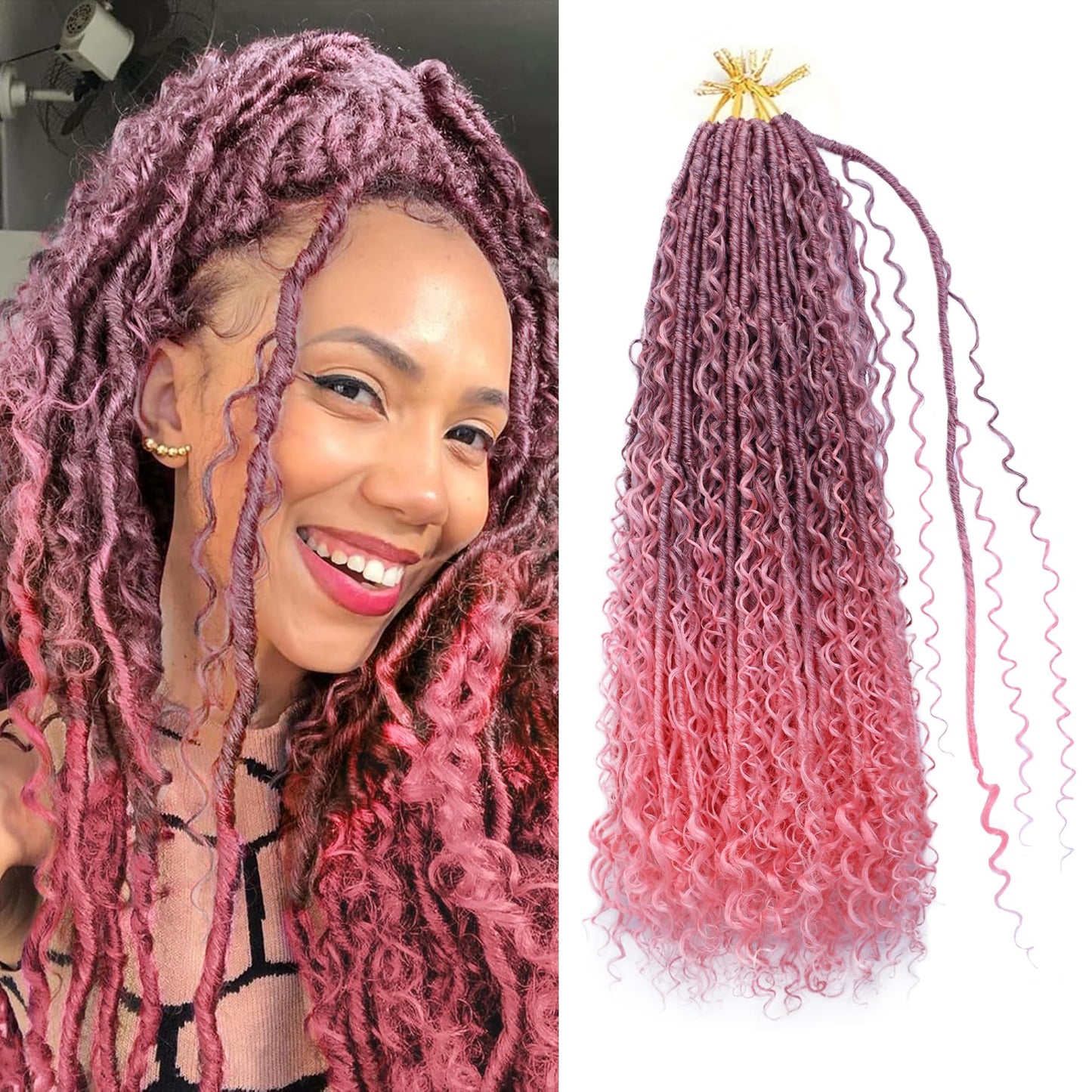 Goddess Locs Crochet Hair for Black Women-30inch Faux Locs Crochet Hair 8 Packs Synthetic Pre-Looped with Curly Ends(8Pack,30inch,TPink)