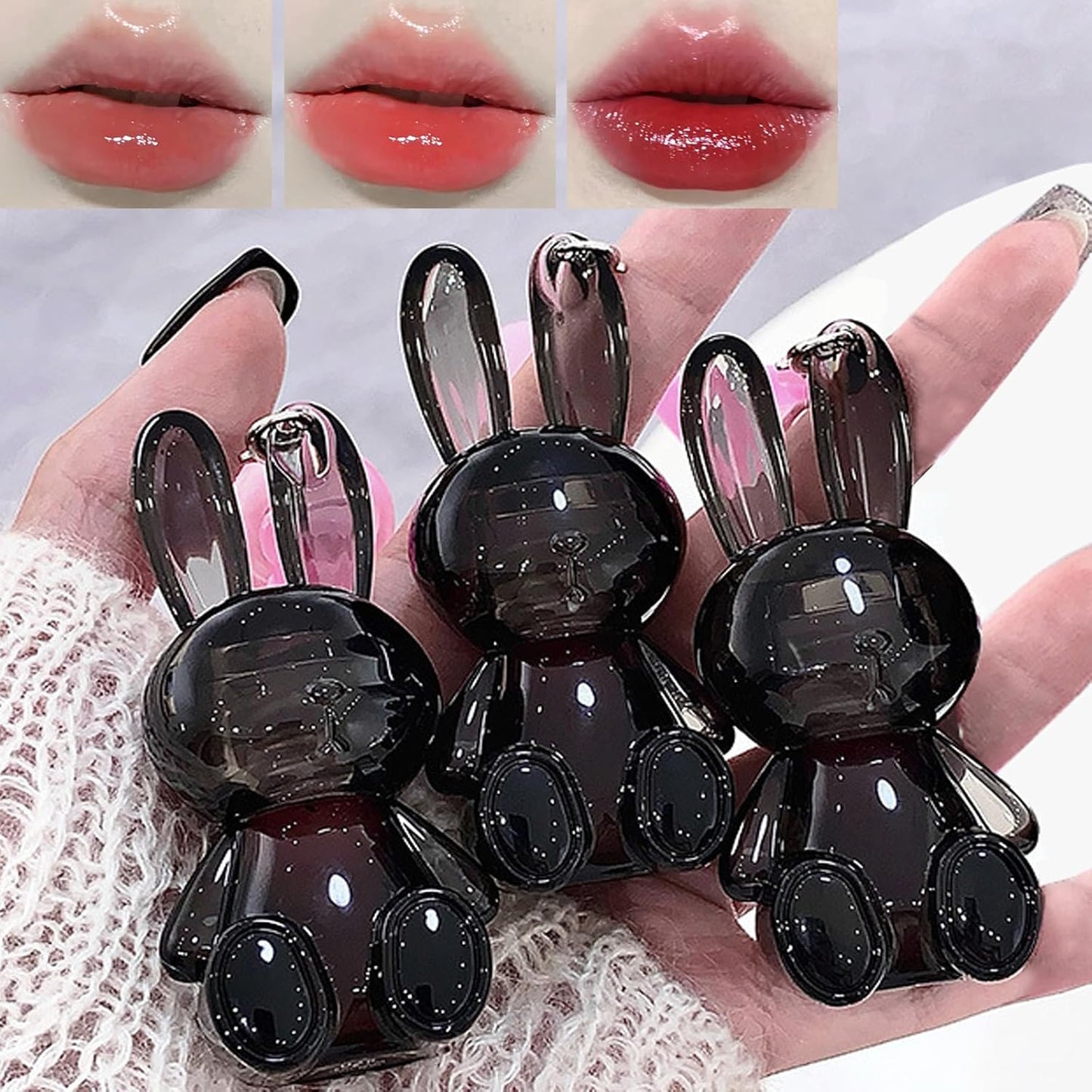 Bunny Hydrating Lip Gloss Set - 3Pcs Jelly Liquid Lipsticks | Moisturizing & Plumping Shine for Women