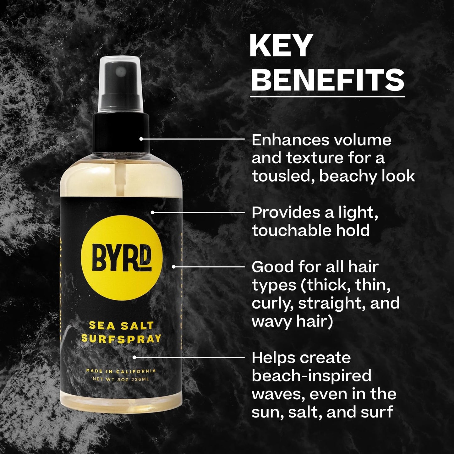 BYRD Sea Salt Surfspray, Texture Spray with Salty Coconut Scent, 8 fl oz