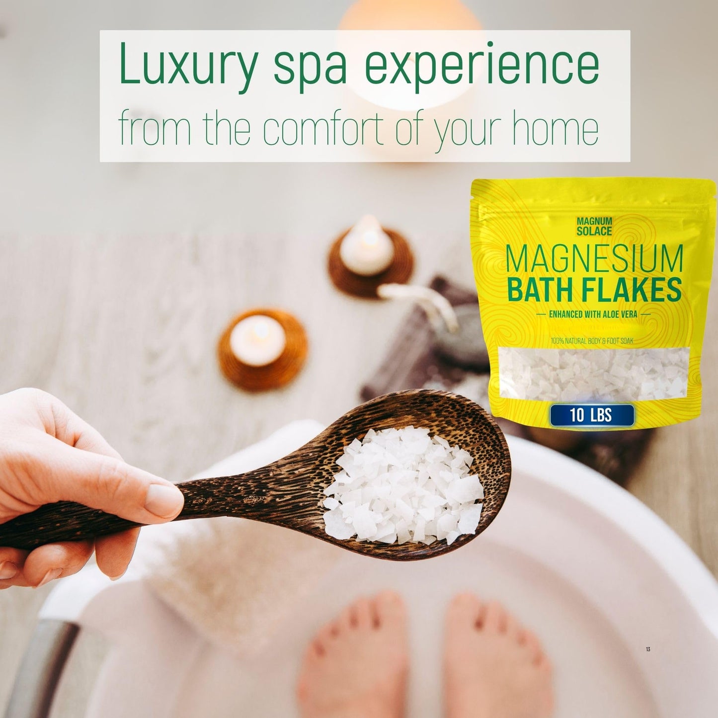Magnesium Bath Flakes - Dead Sea Salt – Dead Sea Salts for Soaking – Magnesium Flakes for Bath - Enhanced with Aloe Vera (10 Pound)