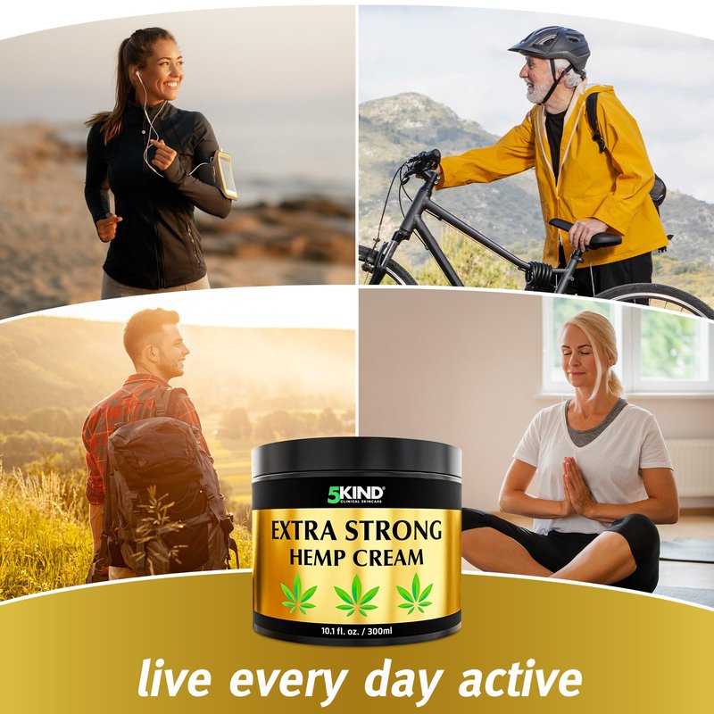 5kind Extra Strong Hemp Cream 10.1 fl oz - Maximum Strength - Natural Topical Cream - Muscle Rub for Lower Back, Joints, Neck, Knees, Shoulders