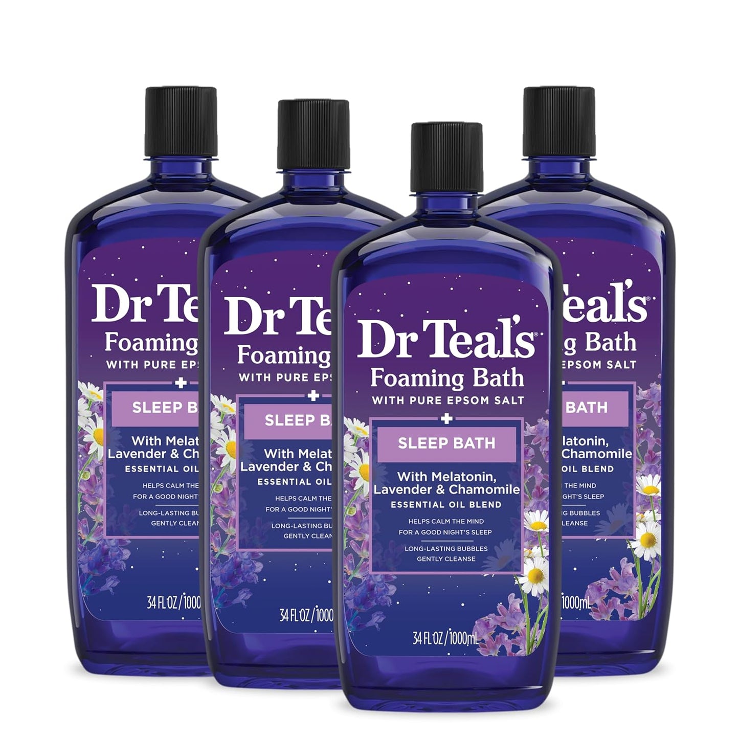 Dr Teal's Foaming Bath - Melatonin Sleep Soak with Pure Epsom Salt | 34 fl oz (Pack of 4)