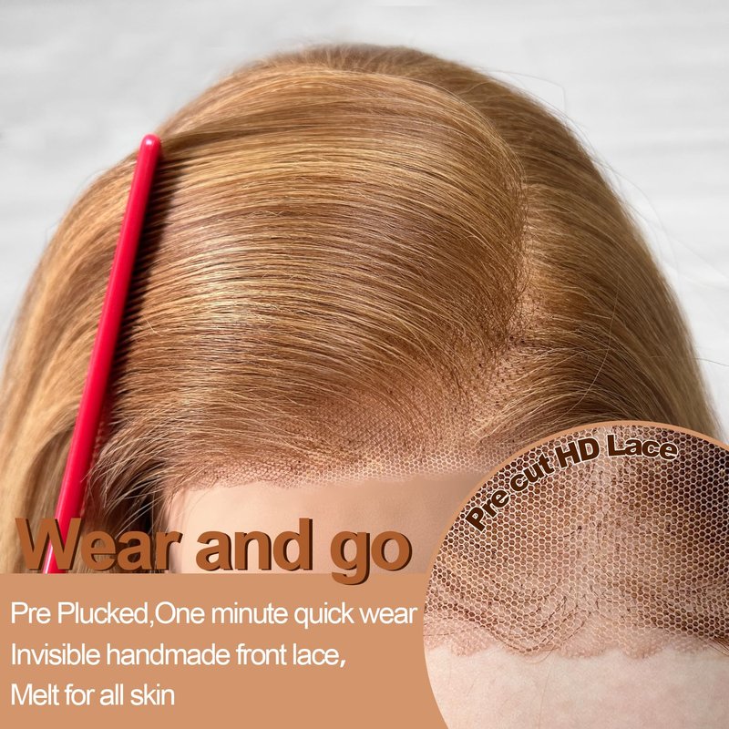 Honey Blonde Lace Front Wig, 6x5 Wear and Go Glueless Body Wave Synthetic lace front Wigs for Black Women, 26Inch Pre Plucked Pre Cut HD Lace Frontal Wig With Baby Hair (27/30 Honey Blonde, 6x5)