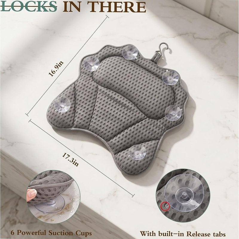 Ergonomic Bath Pillow - Luxury 4D Bathtub Support with 6 Suction Cups | Fits All Bathtubs