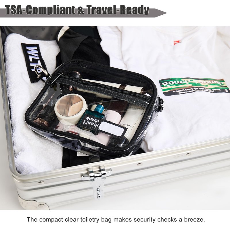 Rough Enough Clear Quart Size TSA Approved Toiletry Bag Small with Keychain for Travel Size Toiletries
