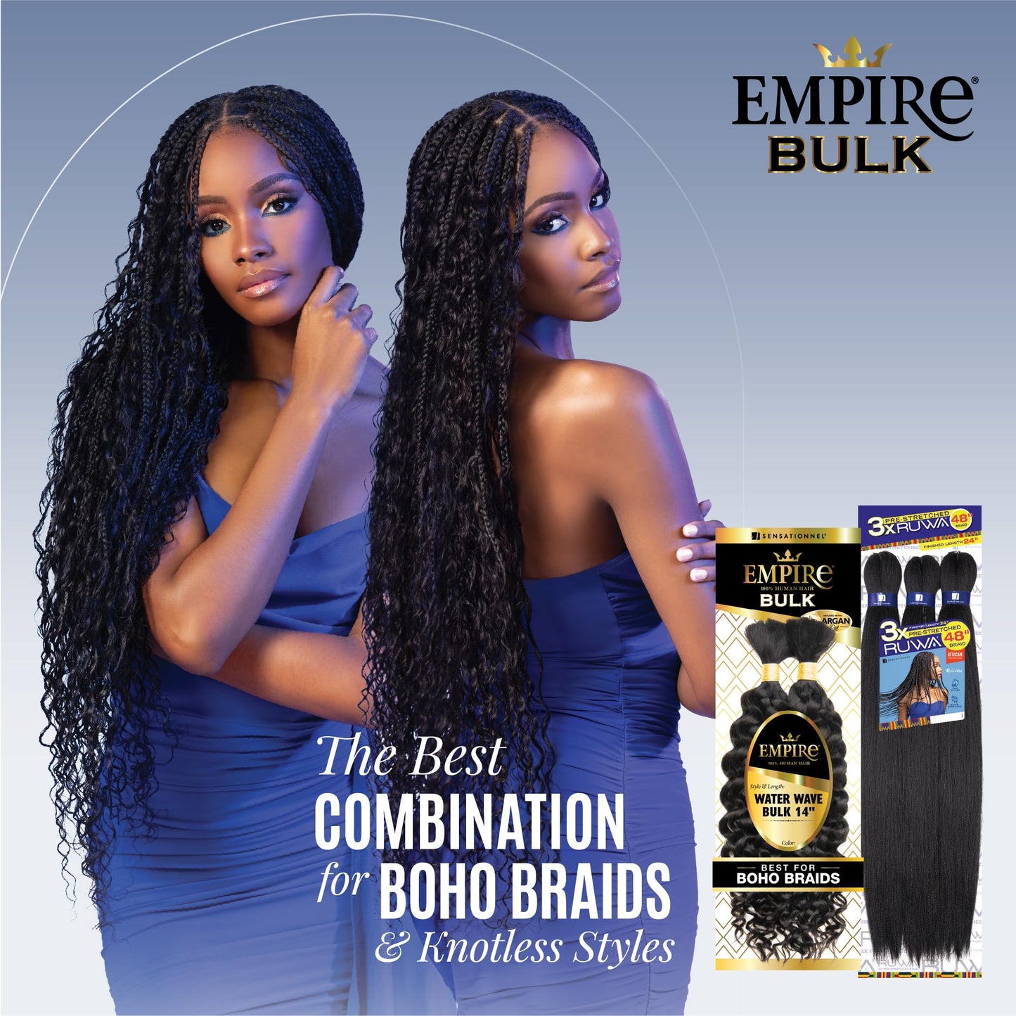 Sensationnel Empire Bulk Braiding – Water Wave Human Hair Braids for Knotless Boho Box or Curly Loosewave Styles 1 pack (14 inch, 350 COPPERRED)